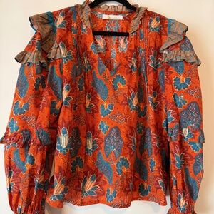 NWOT Bindu Orange and Blue Blouse Medium
